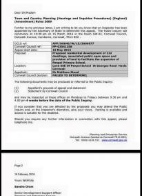 Appeal letter | PA15/02777 | Proposed residential development of 222 dwellings, associated public open space and provision Appeal letter | PA15/02777 | Proposed residential development of 222 dwellings, associated public open space and provision